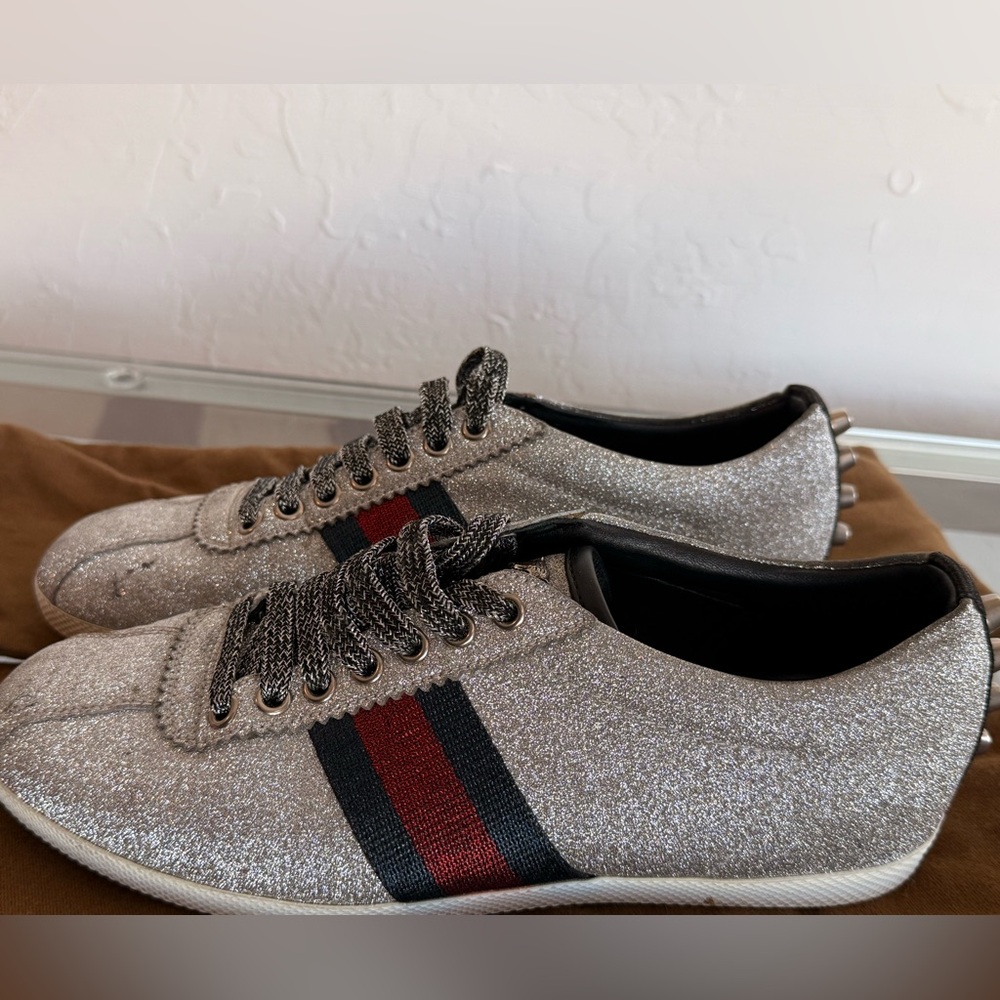 GUCCI Bambi Glitter Sneakers with Red and Black Accents Size 38